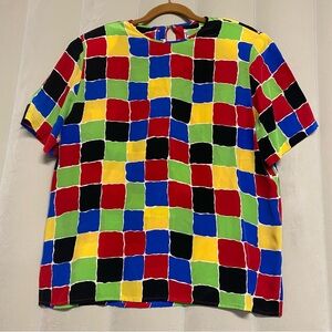 Vintage Norah Noh Women’s Top Blouse Large 100% Silk Rainbow Colorful 90s 1990s